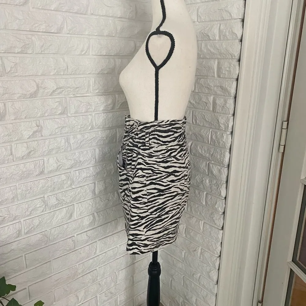 Zebra Animal Print Denim Skirt